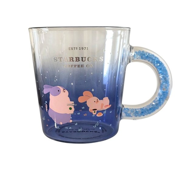 Starbucks Midnight Bunny Glass Mug Moon Stars Water Cup Gradient Blue Clear - Picture 1 of 4